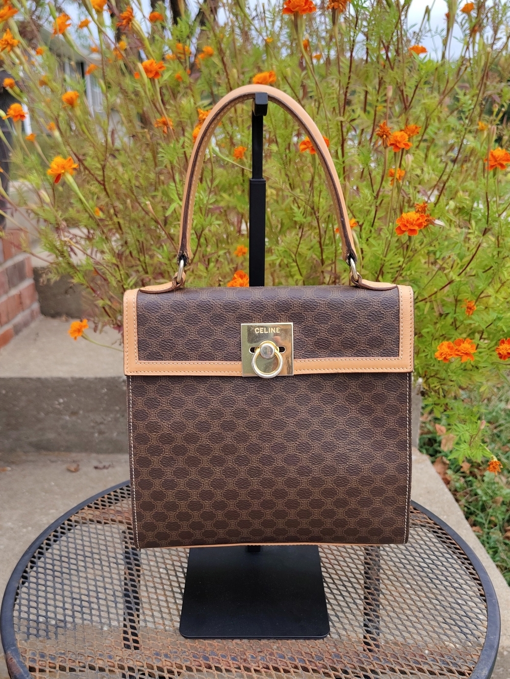 Vintage Celine Macadam Top Handle Kelly Style Satchel Bag Luxury Classic Y2K